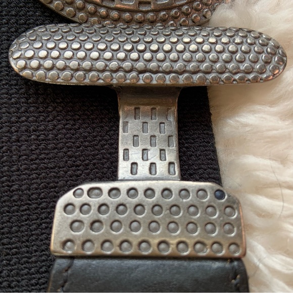 Black Belt Genuine Leather And Linen Stretch Silver Accents Women’s Size M/L - Picture 13 of 15